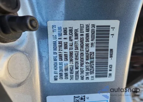 2021 Honda Insight Ex из США, поврежденный, VIN 19XZE4F57ME007253